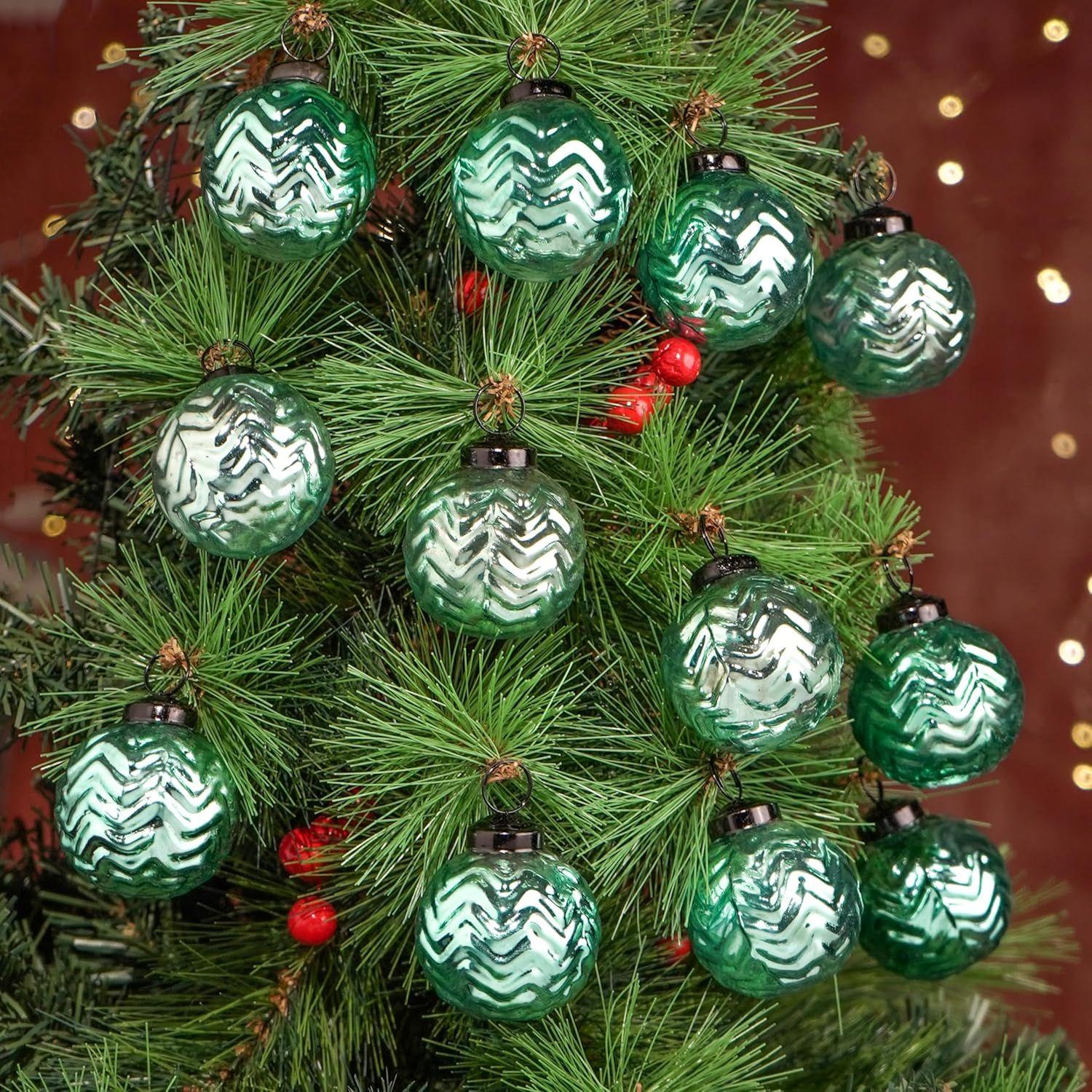 

12 Vintage Mercury Large Christmas Ornaments Seafoam Green Glass Christmas Balls for Christmas Tree, Halloween, New Year, Valentine Day 2 inch