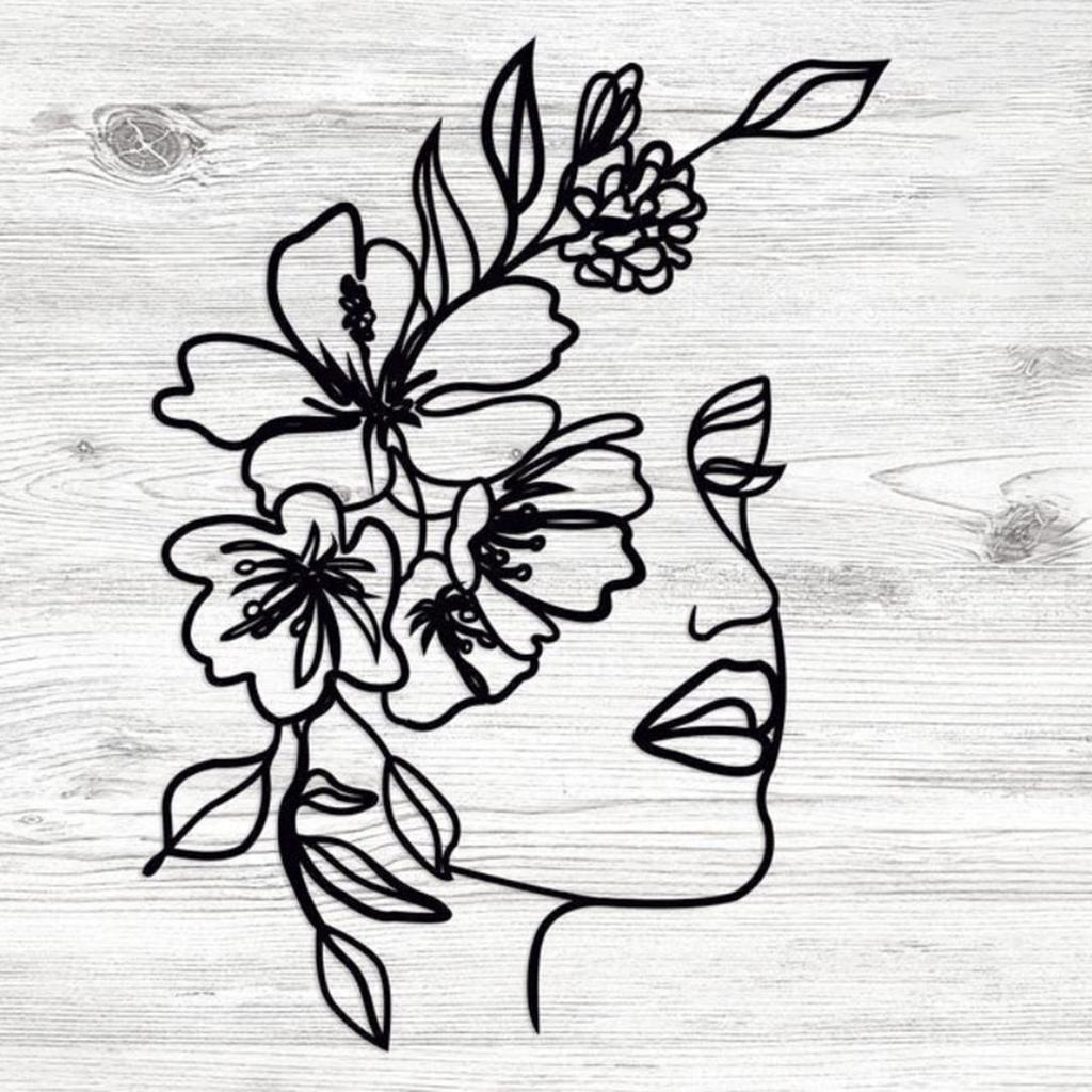 Metal Line Art Wall Decoration Woman Face Flower Hanging Art Minimalist Modern Wall Line Decor for Bedroom Bathroom Living Room