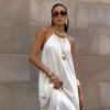 Summer French vacation loose white neck dress women's niche A-shaped skirt long dress women's clothing