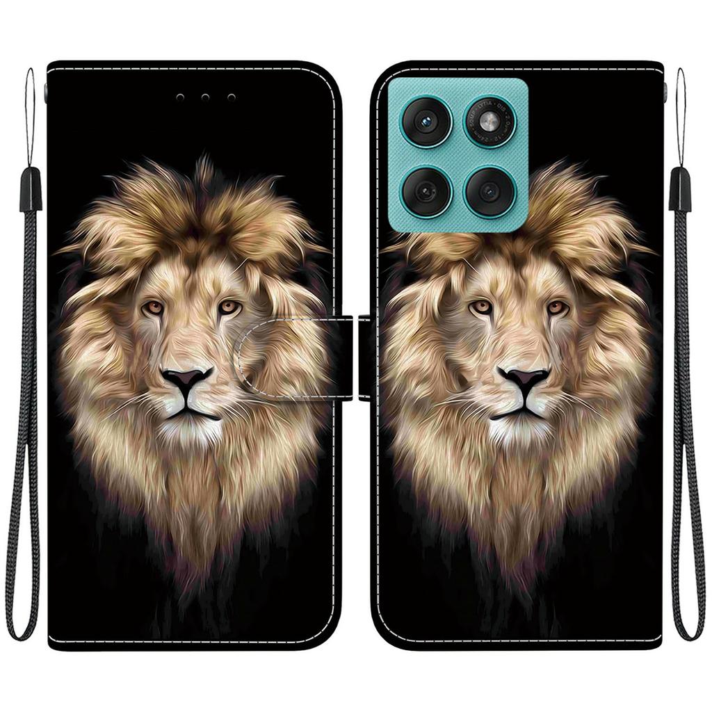 For Motorola Edge 60 5G/60 Fusion 5G Etui Mønstertrykk Anti-Fall Lær Flip Lommebok Telefondeksel med Lanyard