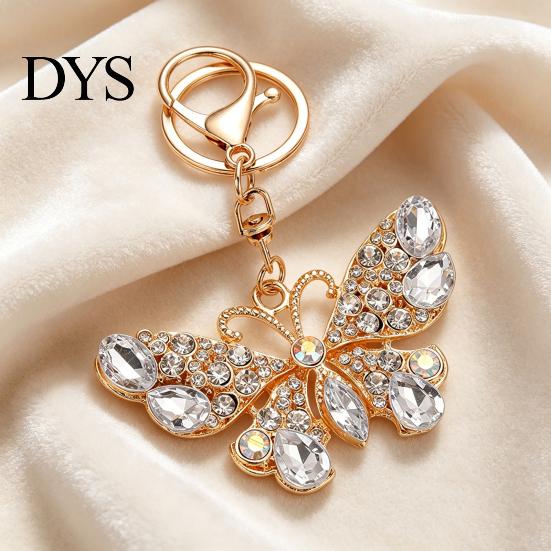 Anti-oxidation Keychain Pendant Sparkling Rhinestones Butterfly Design Key Chain with Lobster Clasp Backpacks Car Bags Decorative Accessory