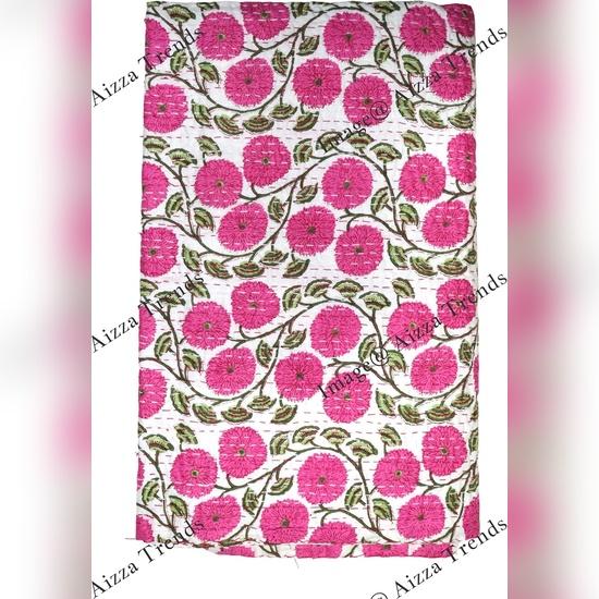 Aizza Trends Cuvertură Kantha din Bumbac Pur Imprimat Lucrată Manual - Aspect Tradițional Cuvertură de Pat Kantha Gudri - Gudri Vintage Cusute Manual