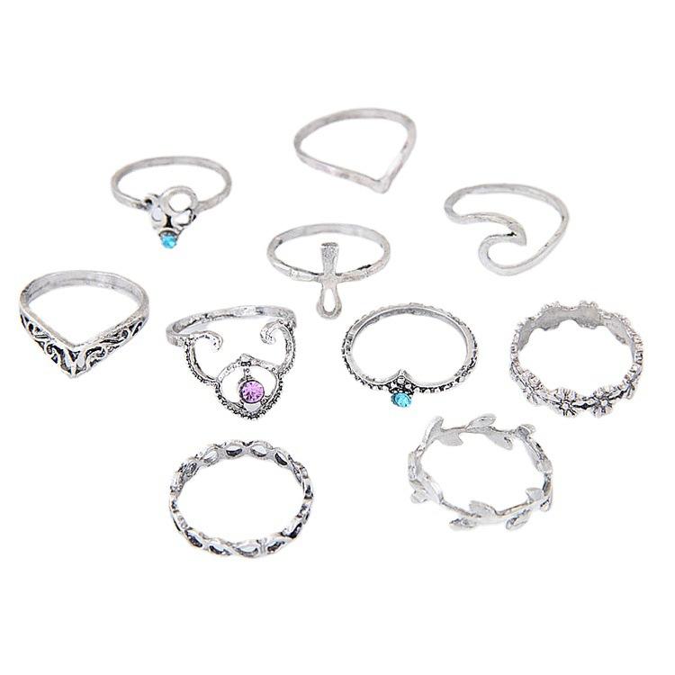 Fashion, Ethnic Style, Retro Metal Flower Leaf Twist Set, Ten-piece Set Ring
