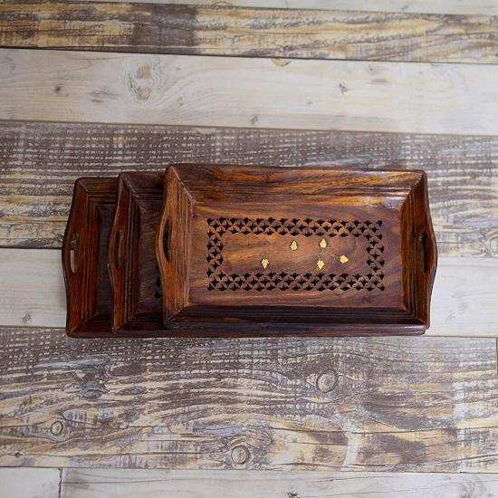 Serving Trays Plates Set of 3 | Handcrafted Wooden  | (14.3 x 6 x 2)