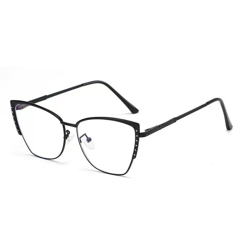 Fashion cat eye flat mirror trendy ultra-light glasses frame retro color-changing anti-blue glasses metal color-changing glasses