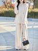 Women's Casual Wool Cardigan & High-Waisted Wide-Leg Knit Pants Set