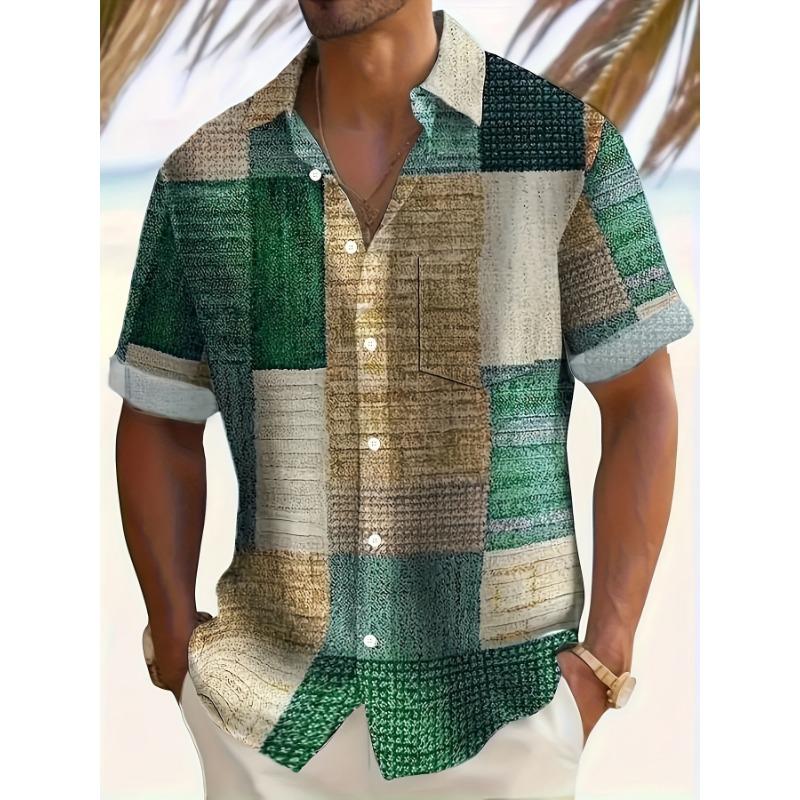 Men'S Oversized Short Sleeve Shirt with Contrasting Color Patterns