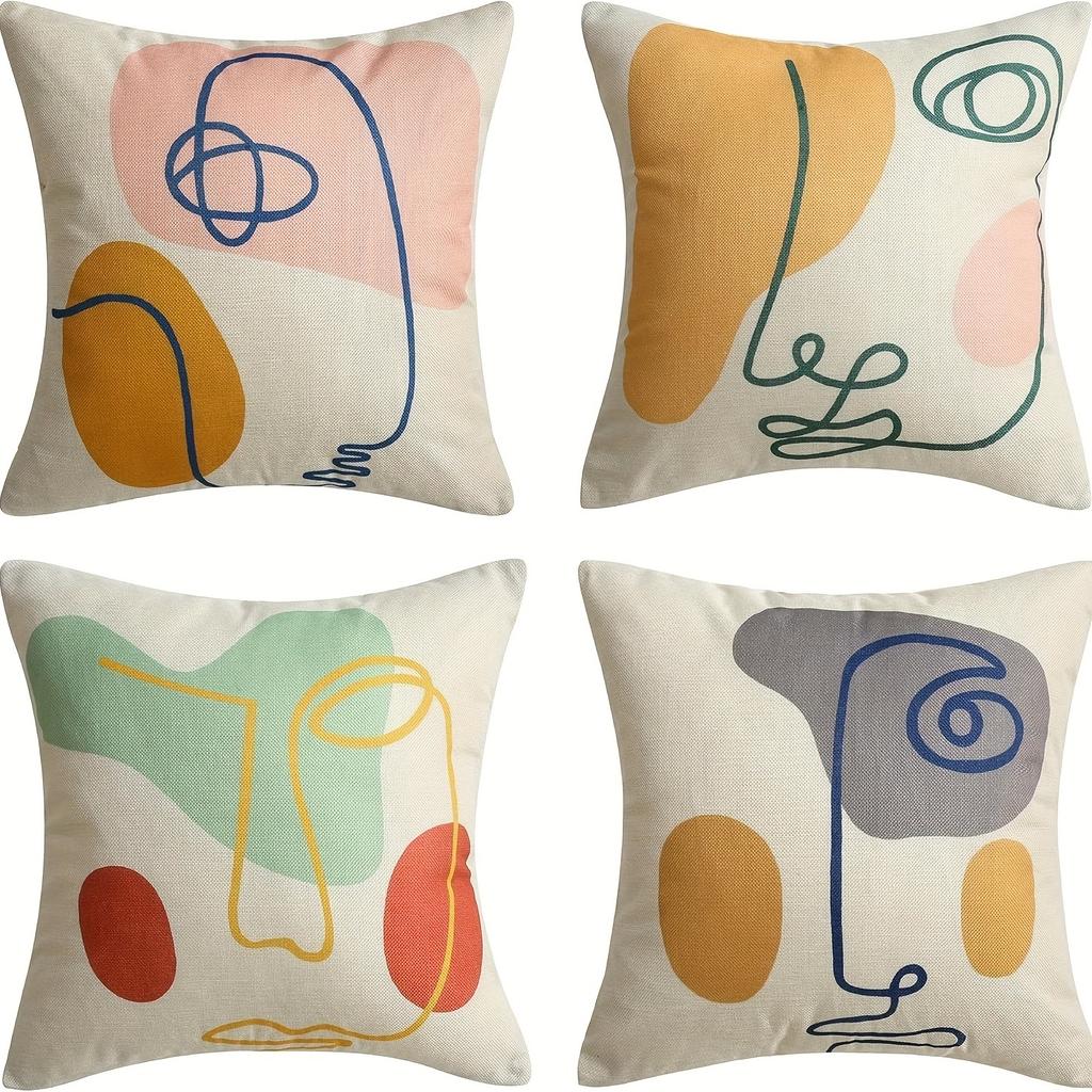Abstract Line Art Face Pillowcase: Modern Minimalist-Themed Cushion Cover For Contemporary Home Sofa Decor