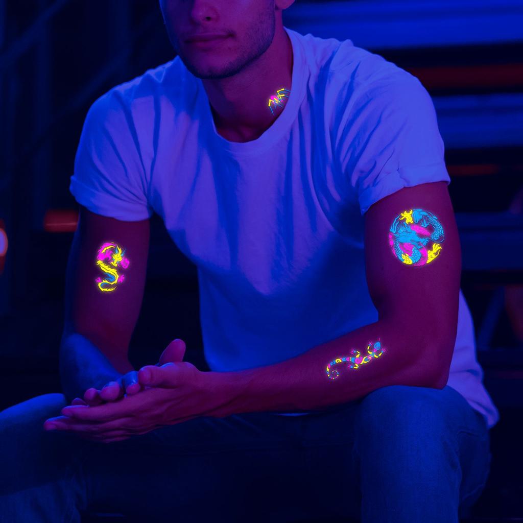 New Nightclub Fluorescent Tattoo Sticker Face Sticker, Waterproof Dragon And Tiger Flower Feather Neon Luminous Tattoo Sticker