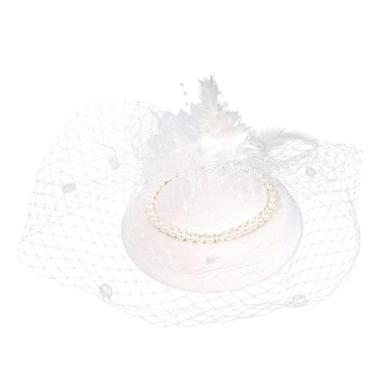 Feather Trimmed Faux Pearls Decorated Mesh Hat Elegant Evening Headwear Ideal For Wedding Guest Attires