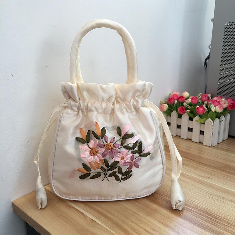 Bolso Cubo Vintage Bordado Étnico con Cordón 2025 para Mujer - Bolso de Tela Hecho a Mano para Teléfono Móvil y Almacenamiento