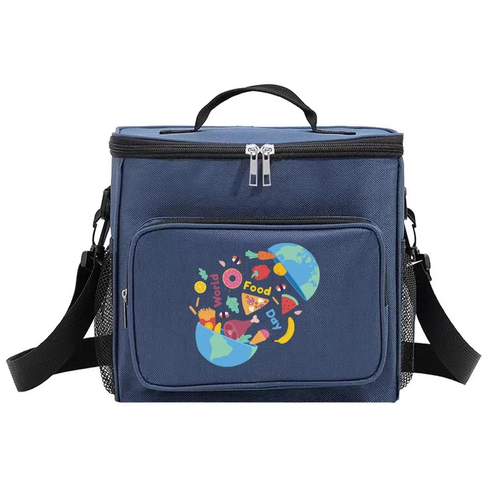 Shoulder Lunch Bag Insulated Bags Thermal Organizer Handbag Portable Waterproof Cooler Box for Men and Women Food Pattern