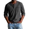Men's Solid Color Distressed Button Collar Long Sleeve Tops Men's Casual Fashion Tops