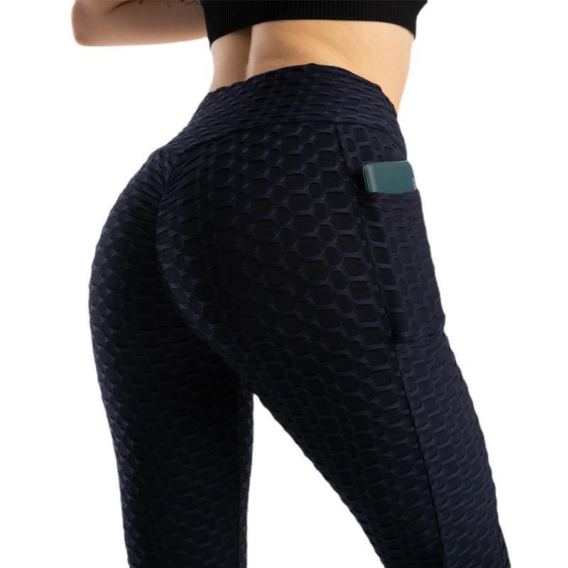 High Waist Peach Lift Yoga Leggings with Pocket & Jacquard Design