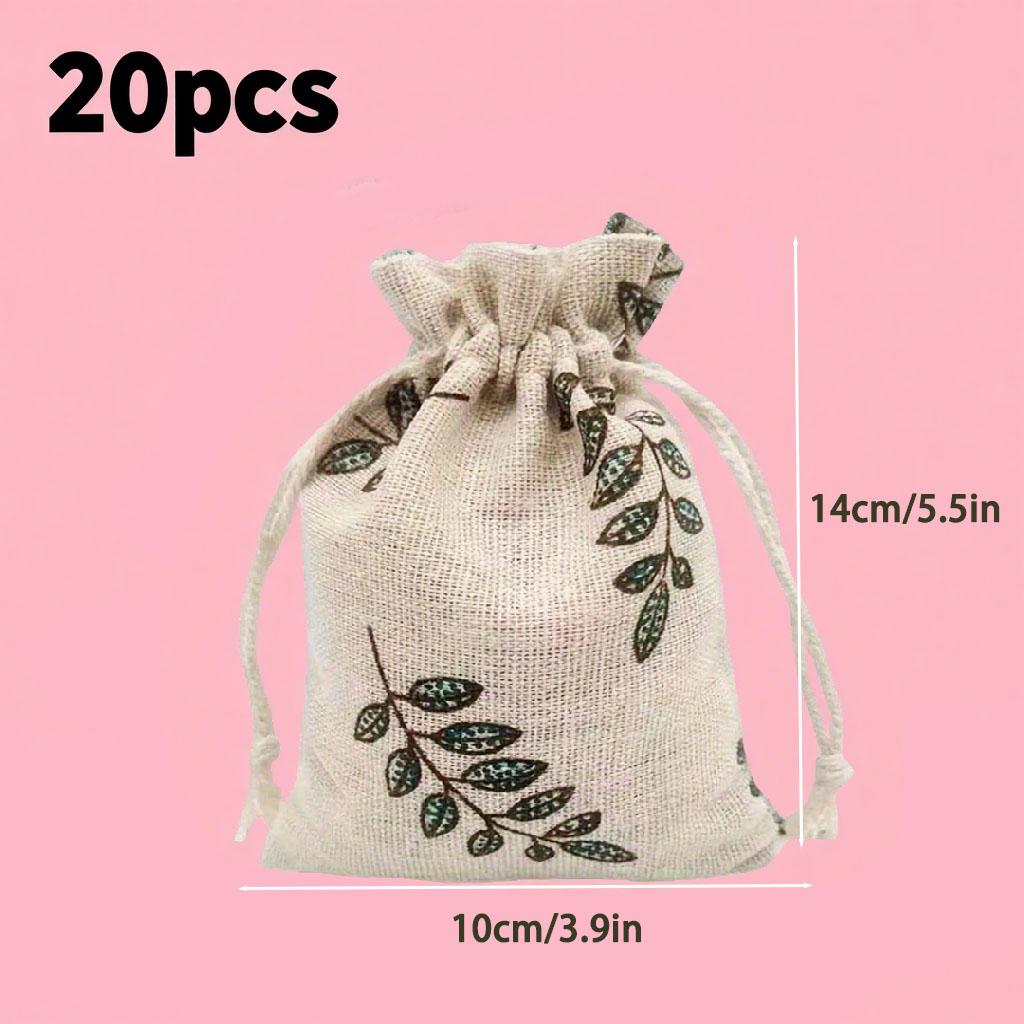 

20 шт. подарочных мешочков на завязках с принтом листьев - Сувениры для ювелирных изделий/свадьбы/вечеринки по случаю дня рождения | Экологичный декор и упаковка для подарков
