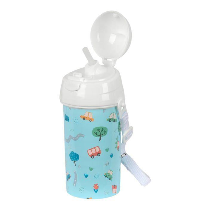 Bouteille à ouverture automatique - safta - 500 ml - Paille intégrée - Sans BPA - Bandoulière - Bleu - Compact