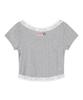 LALAFOX Lace Trim Eyelet Slim T-Shirt Gray Bs2Ch017