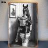 Funny Horse Reading Newspaper On Toilet Tin Sign Vintage Retro Wall Art with Black White Cartoon