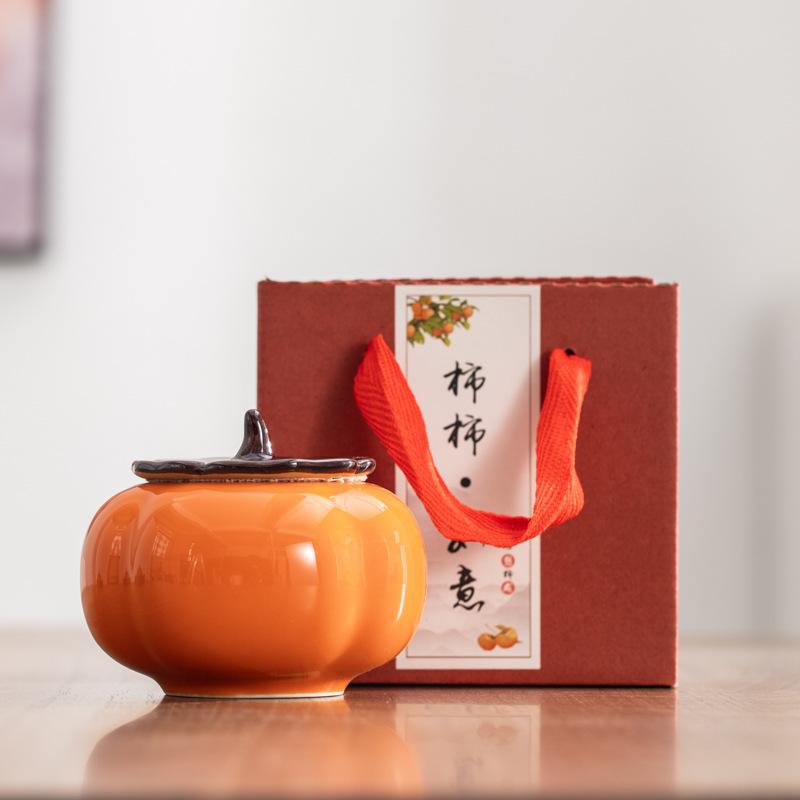 Persimmon Ruyi Persimmon Jar Happy Candy Jar Gift Box Ceramic Ornament Small Tea Can Wedding Wedding Gift
