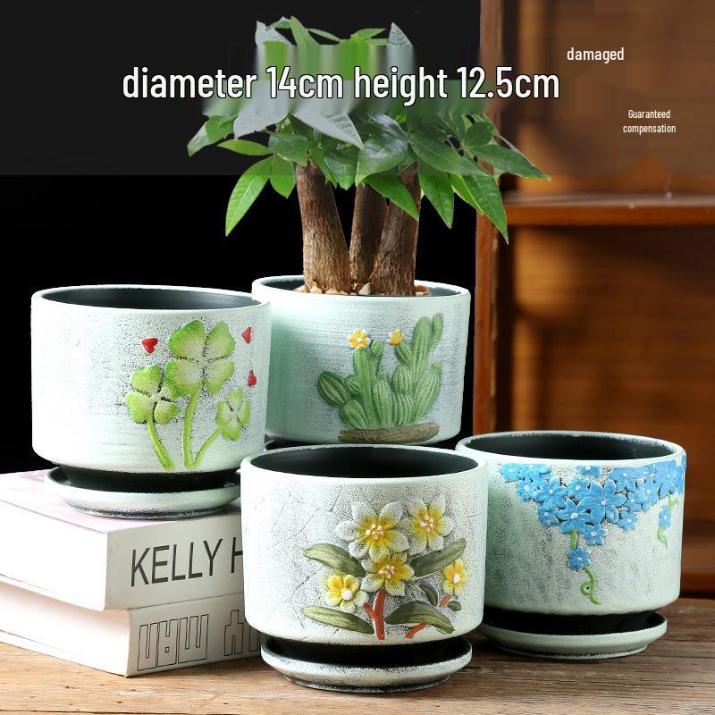 Simple Creative Ceramic Hanging Flower Pot with Tray - Large/Extra Large for Succulents and Green Pothos