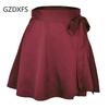 Solid Color Skirt High Waist Fashion One Piece Lace Up Short Skirt Chiffon SATIN Wrap Skirt