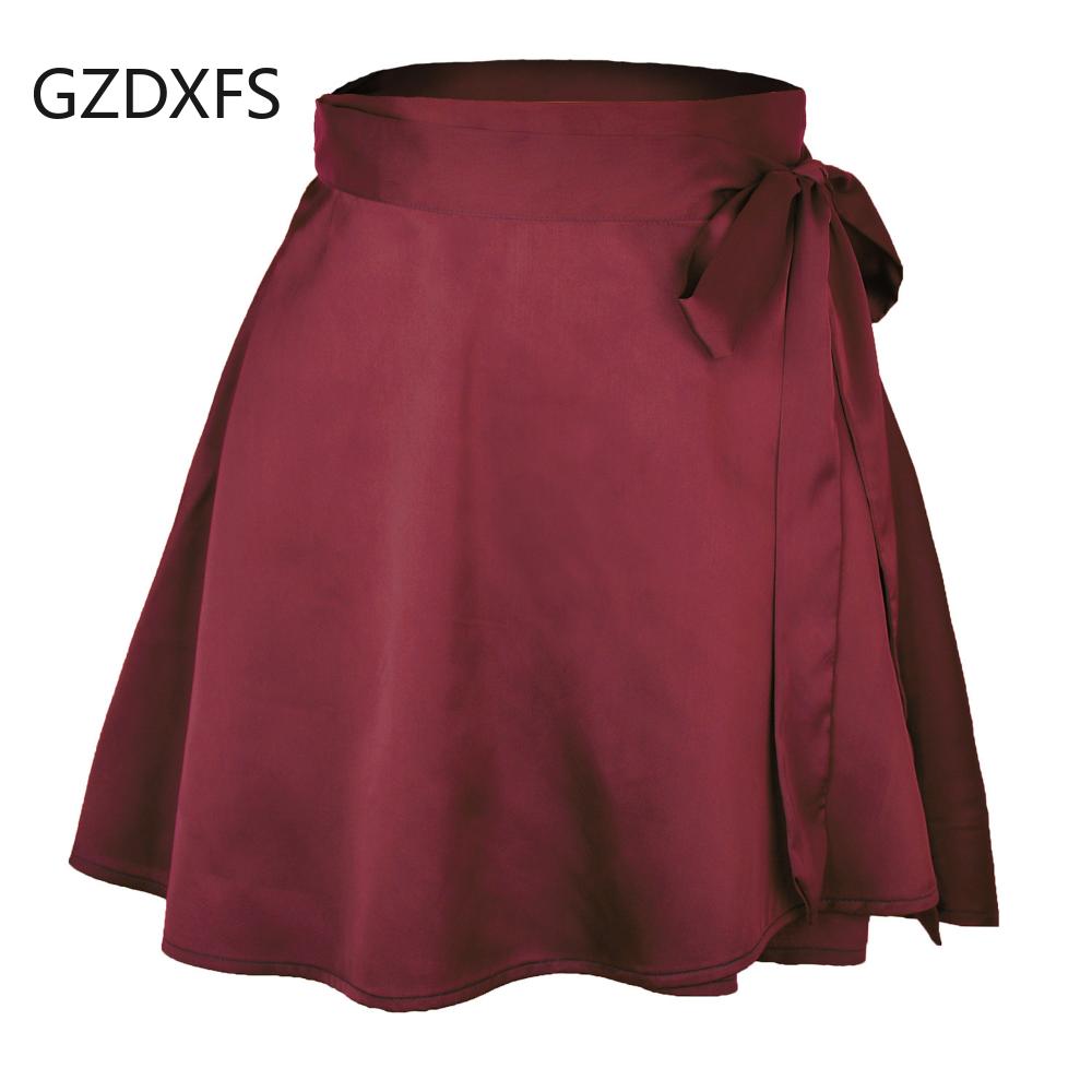 Solid Color Skirt High Waist Fashion One Piece Lace Up Short Skirt Chiffon SATIN Wrap Skirt