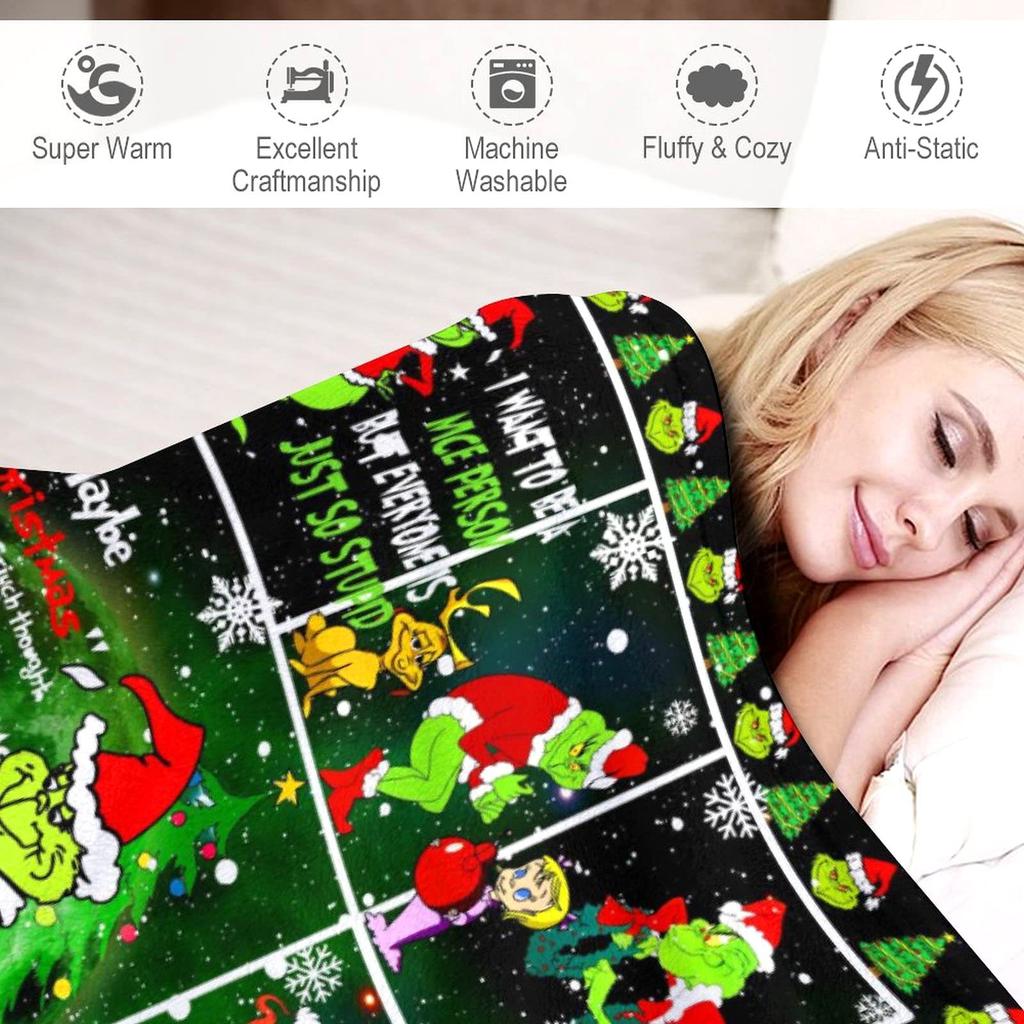 Christmas Plaid Green Devil Blanket Christmas Flannel Home Soft Comfortable Warm Blanket Holiday Gift