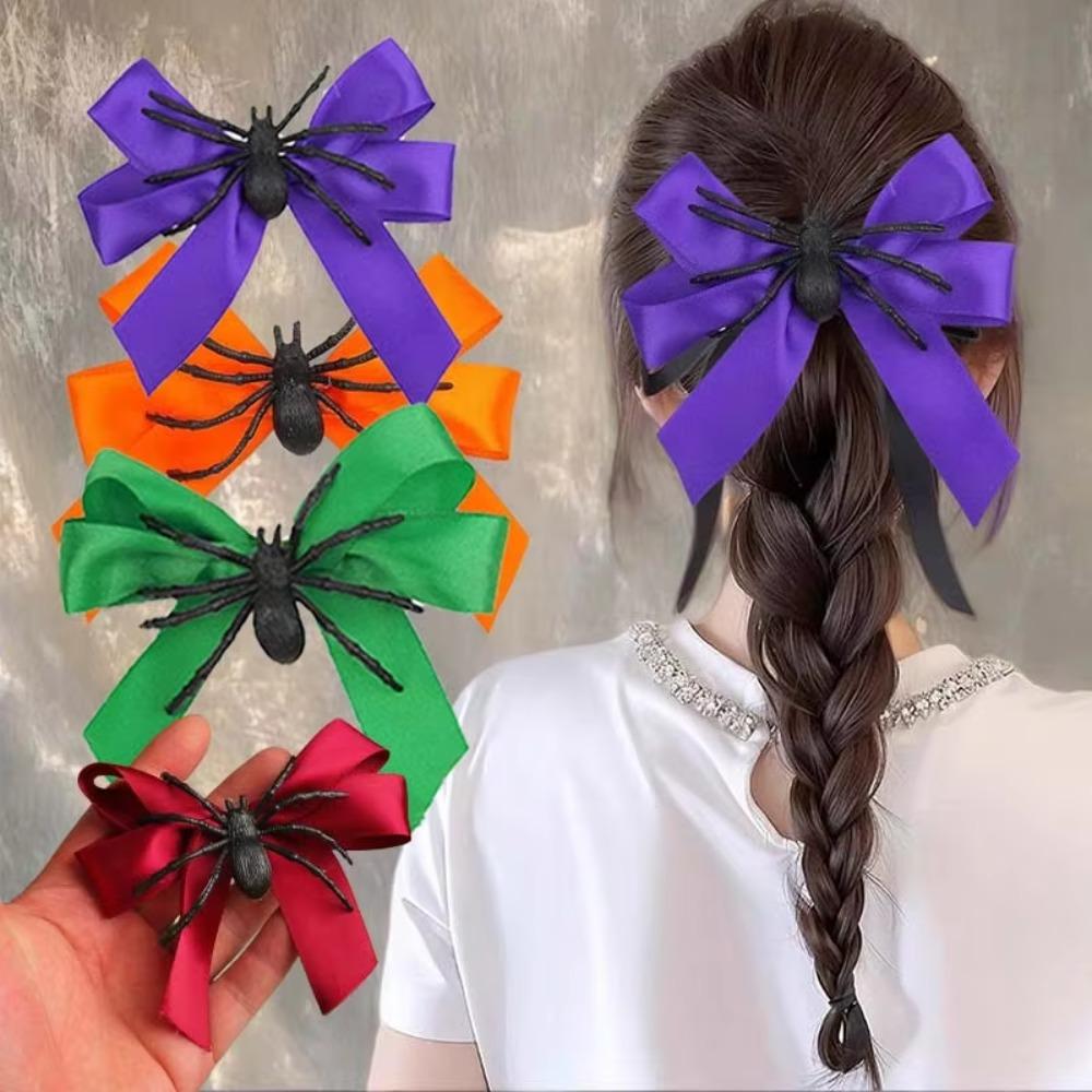 Spider Theme Spider Hair Clip Funny Halloween Head Wear Bowknot Hairpin Costume Party