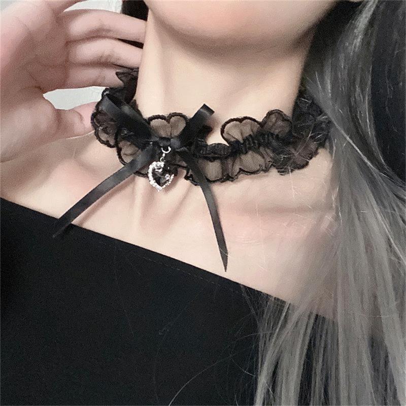 Lolit Choker Necklace Bows Choker Lace Choker Necklace Ribbon Choker Goth Choker Gothic Necklace Lolit Lace Collar