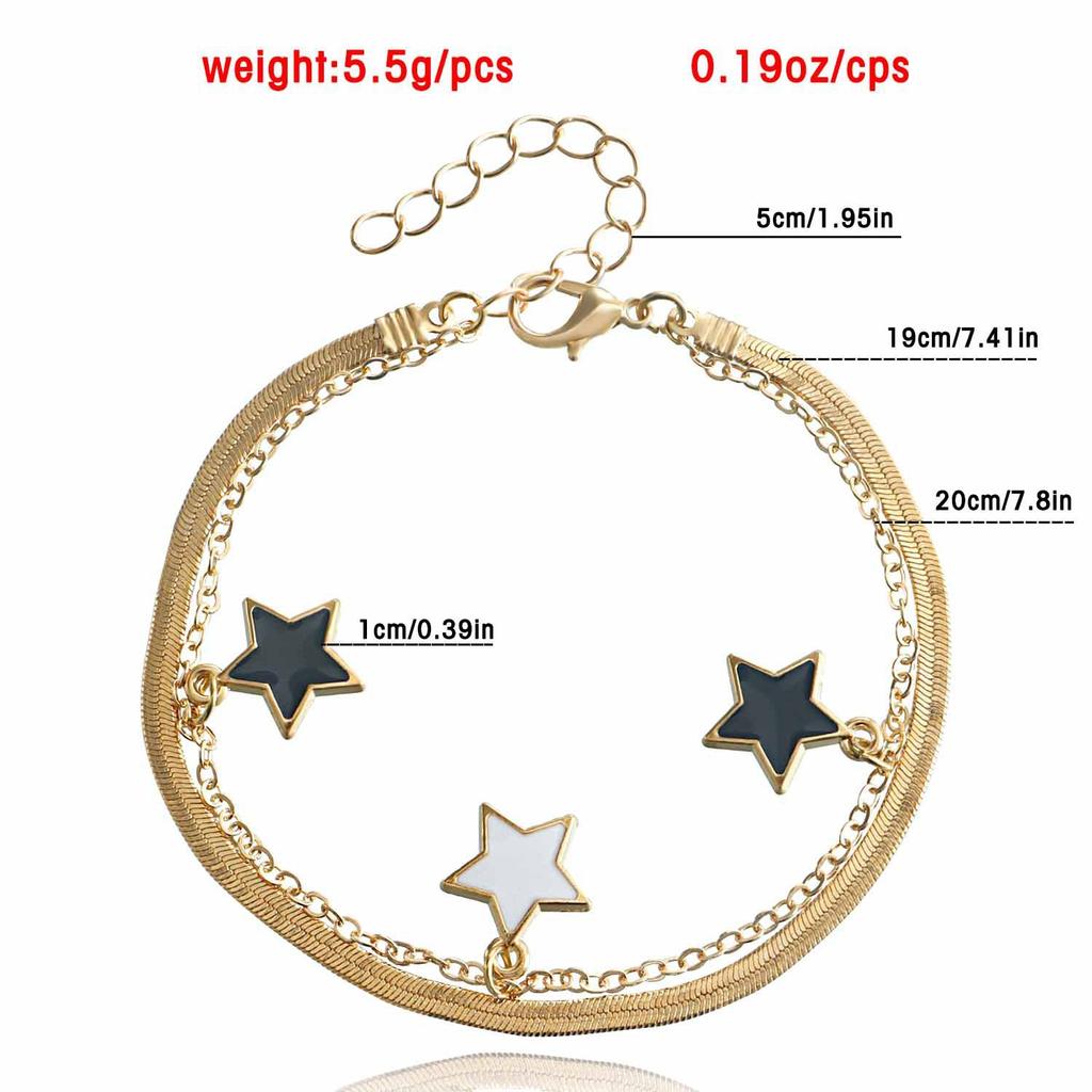 Jewelry Double Snake Chain Trend Black and White Pentagram Pendant Necklace Bracelet Set Women's Versatile Necklace