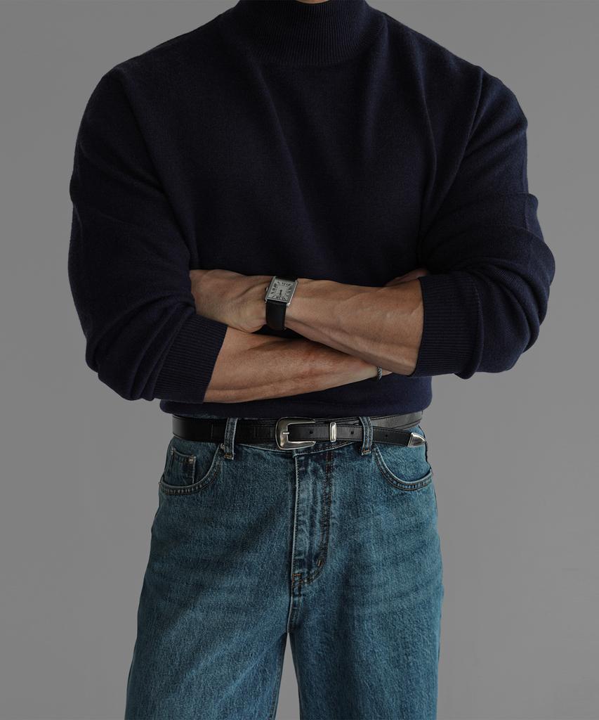 Baulopeulodeogteu Soft Double-Weave Mock Turtleneck Knit [Navy]