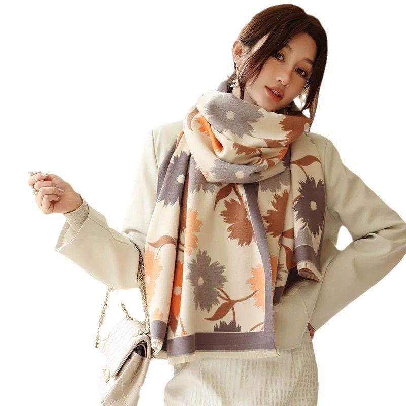Women's Winter Scarf Ink Painting Scarf High End Imitation Cashmere Lady's Knitted Shawl To Keep Warm in Air Conditioned Rooms in Summer