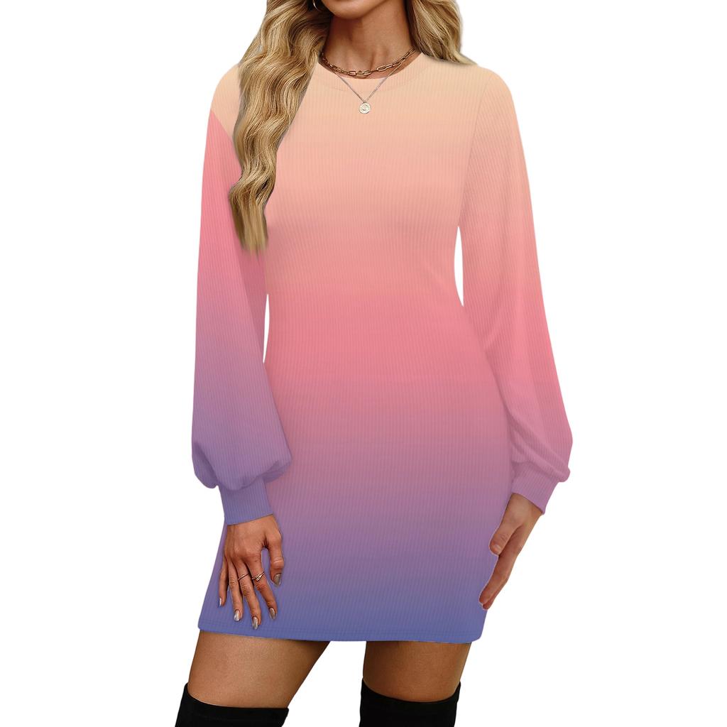 Women's Fashion Casual Round Neck Long-Sleeve Dress
