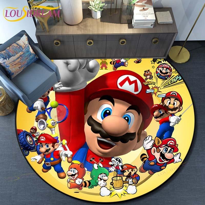 Cartoon Mario Bros Round Carpet Floor Mat Bedroom Flannel Animal Rug Anti-Slip Baby Play Mat Kids Room Decoration Mats