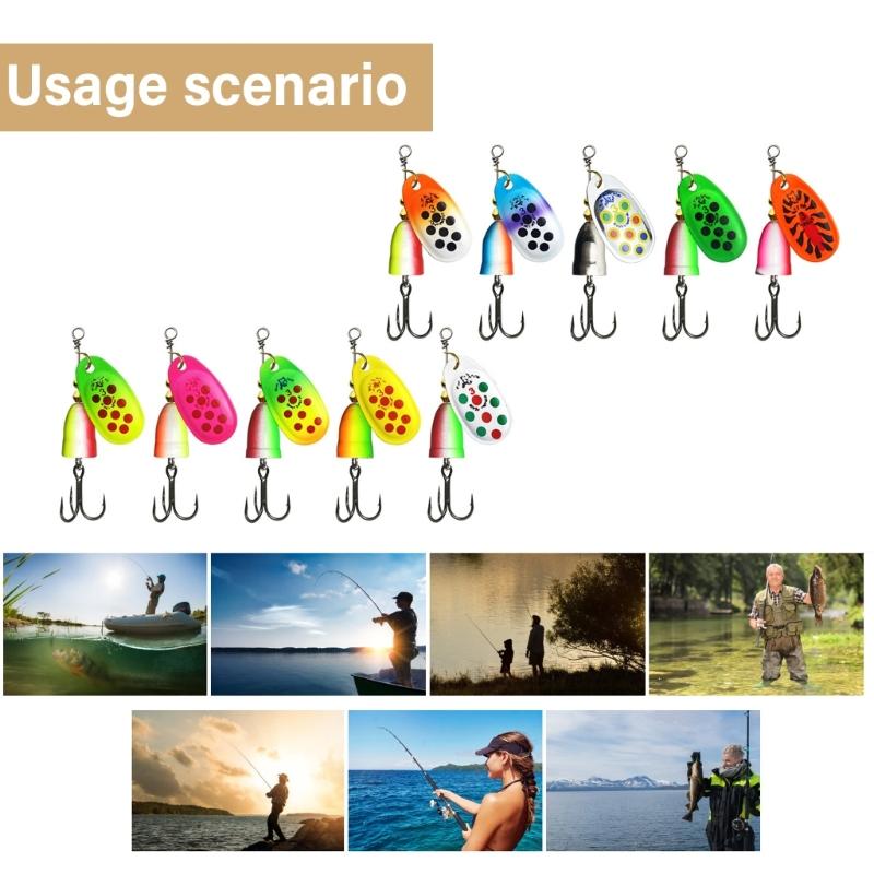 10 Piezas Señuelos Metálicos Duros Set de Cucharillas Spinner para Trucha con Anzuelo Triple 5/6/8/9/11g Señuelo de Pesca Spinnerbait Equipo de Pesca