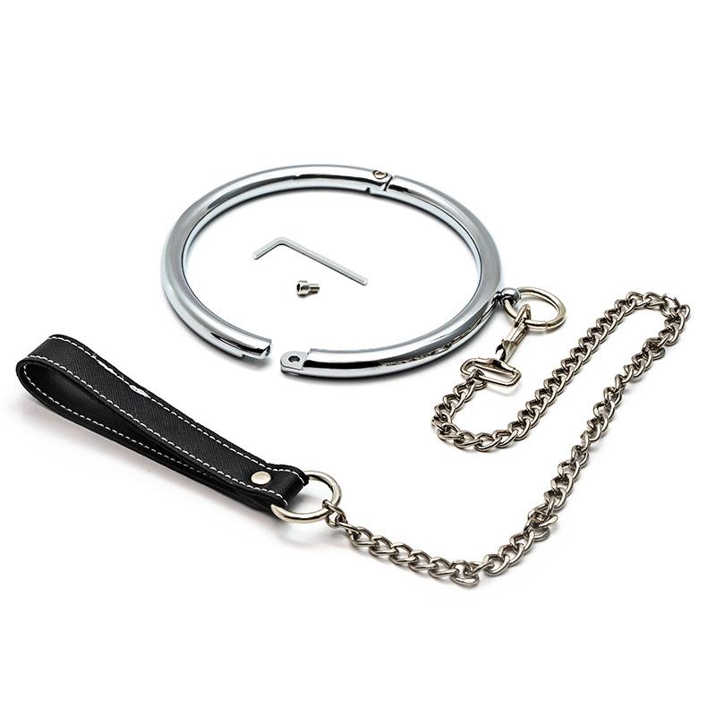 New Metal Male Female Lockable Neck Collar Hex Wrench Restraint Bondage Locking Choker O-Rings Chain SM Couple Game Adult Toys18