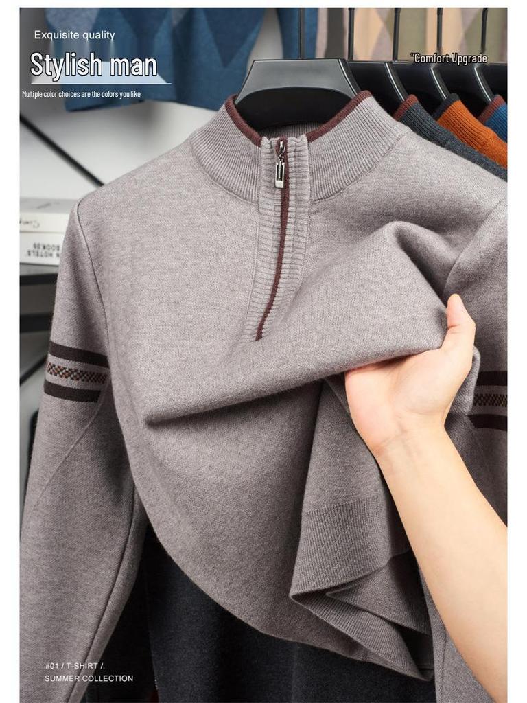 Men's Half-Zip Thick Knit Sweater – Stylish Autumn/Winter Casual Business Base Layer