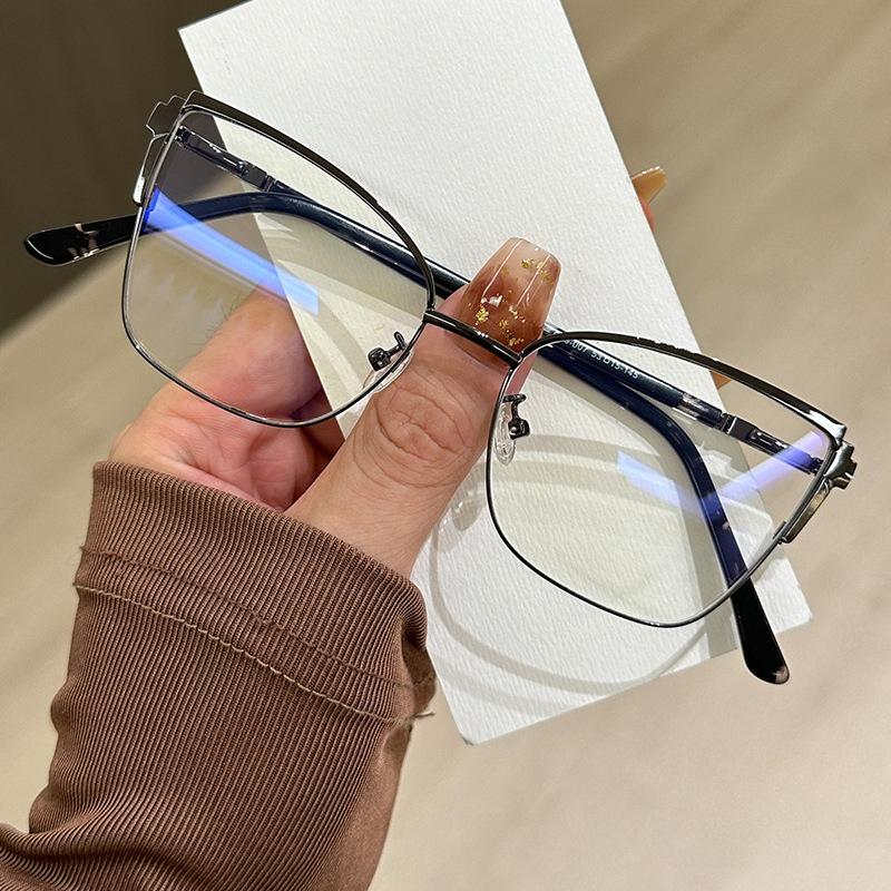 

Women Metal Glasses Fashion Square Spring Hinge Resin Optical Eyeglass Spectacles Anti Blue Light Flat Glasses 1Pcs
