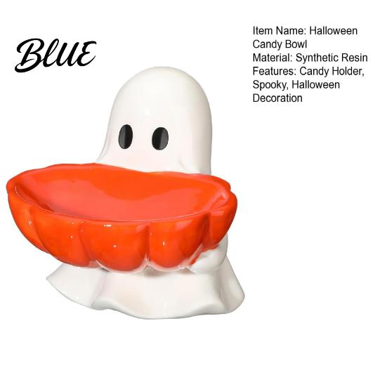 Resin Table Centerpiece Halloween Candy Bowl Pumpkin Ghost Shaped Dish Spooky Serving Novelty Snack Tray for Cookie Dessert Party Trick