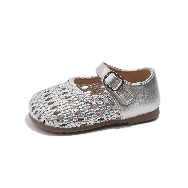 Summer Girl Princess Sandals New Korean Version Child Soft Loafers Fashionable Girls' Hollow Flat Retro Bean Leather Shoes