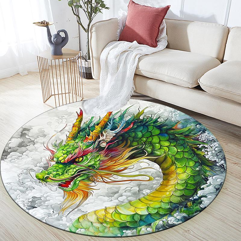 Fantasy Dragon Round Area Rug,Carpet Rug for Living Room Bedroom Sofa Playroom Decor,Non-slip Floor Mat