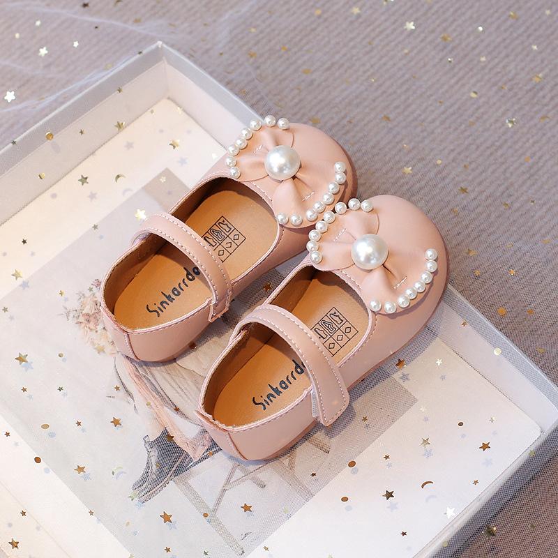 

Кожаная обувь для маленьких девочек, детская обувь на плоской подошве, детская повседневная обувь на плоской подошве, милая принцесса с бантом и стразами, жемчуг 25 розовый