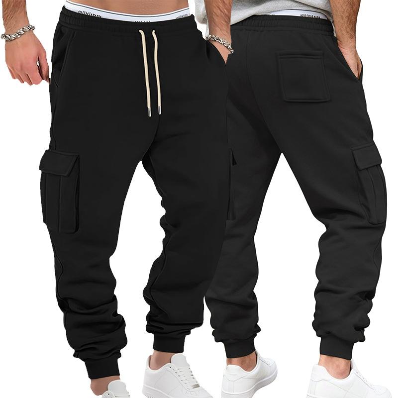 Herren Cargo Jogginghose mit vielen Taschen Elastischer Bund mit Kordelzug Schweißhose Einfarbig Lässige Sport Joggerhose für Herbst Winter Tägliche Streetwear