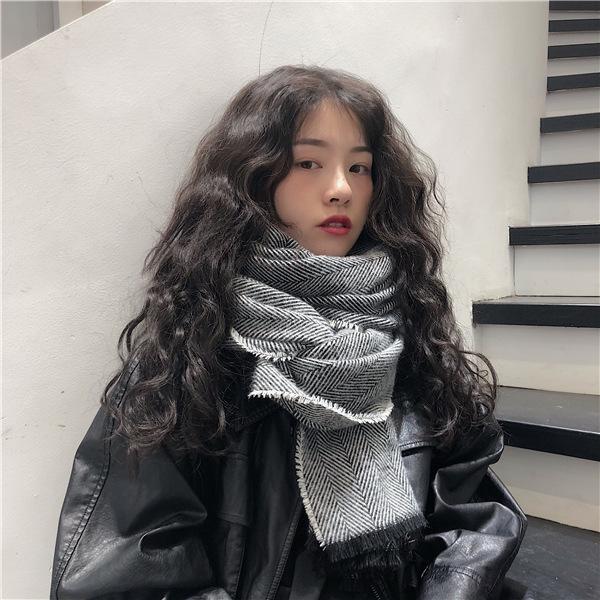 Student Fleece-Like Cashmere Warm Hong Kong Style Minimalist Herringbone Scarf Women's Winter Long In-Stock Wholesale