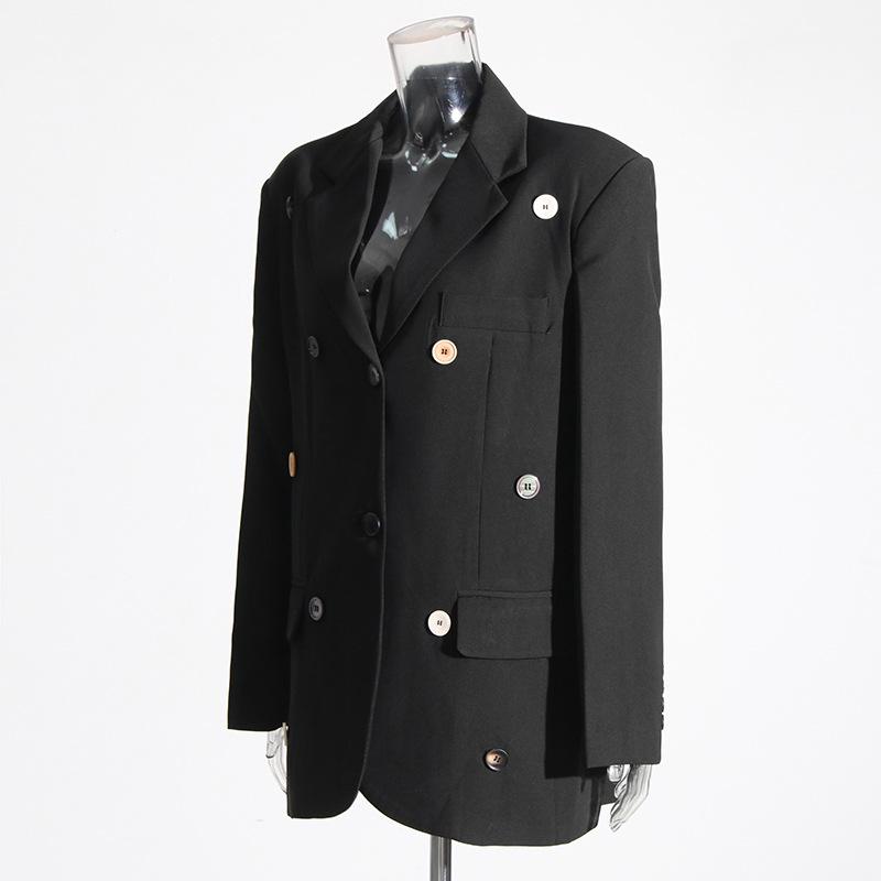 European-American Commuter Suit Collar Long Sleeve Button Stitching Women's Jacket, Pure Design, 2025 Fashion