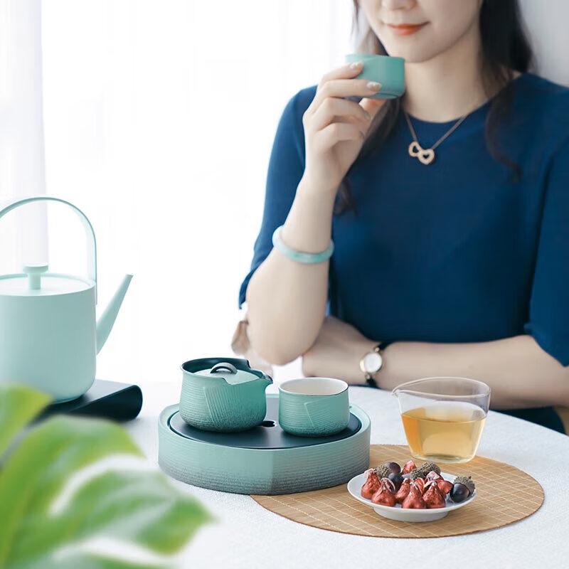 WanQianTang Banana Guest Lake Green Glaze Tea Set