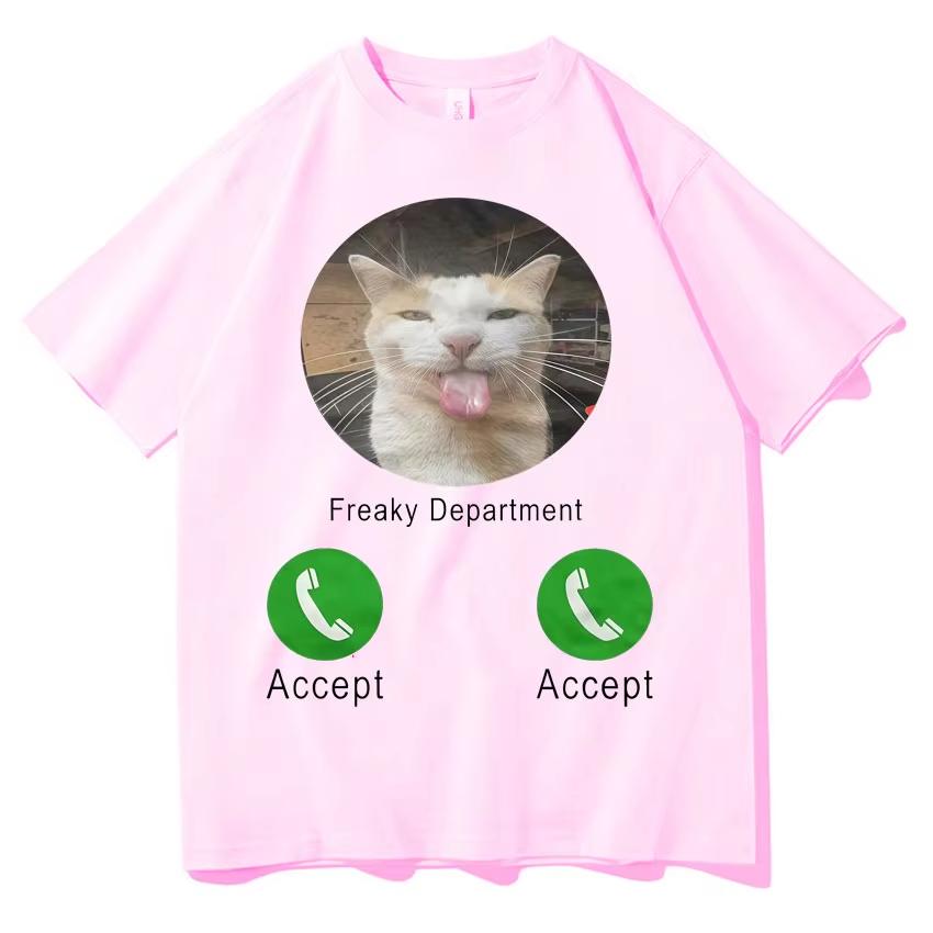Cat Meme Calling TShirt Unisexs Womens Loose Crew Neck Y2K Short Sleeve Casual Daily Wear Short Sleeves Tee Pure Cotton Clothing