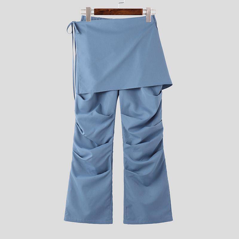 INCERUN Pánské kalhoty se zipem v pase, ležérní zavinovací volánkové dlouhé legíny, kalhoty