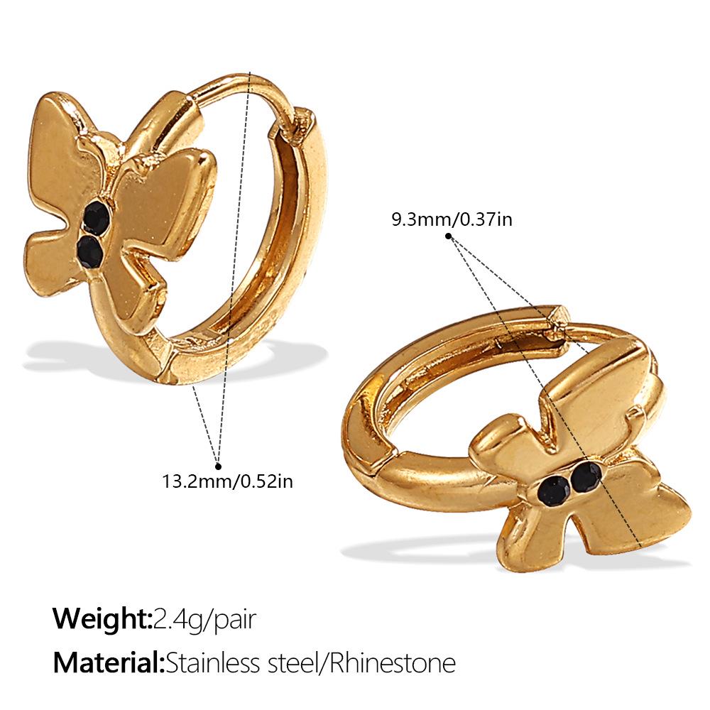 18k Gold Plated Rhinestone Butterfly Hoop Earrings - Women's Exquisite European & American Style