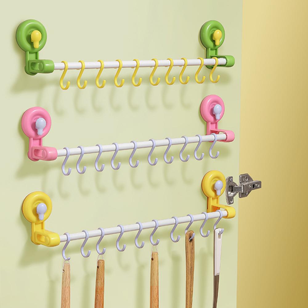 Candy Color Suction Cup Hook Sliding Track S Hook Movable Bathroom Door Hooks Towel Rack Removable Hanger Home Storage Supplies